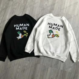 Men's Hoodies Sweatshirts NEW HUMAN MADE Fashion Sweatshirt Anime Cartoon Print Loose Heavy Couple Plus Velvet Men Women Crewneck Fleece Hoodie T240118