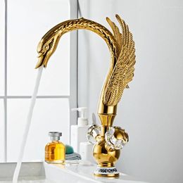 Bathroom Sink Faucets Basin Faucet Solid Brass Gold Swan Cold And Water Mixer Tap Single Hole Deck Mounted