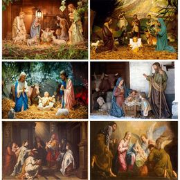 Party Decoration Birth Of Jesus Backdrop Holy Family Christmas Nativity Manger Scene Baby Figures Born Pography Background Banner