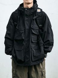 Multipocket Streetwear Mountain Hoodie Jacket Men Clothing Japanese Harajuku Casual Cargo Fashion Black Coats Male 240117