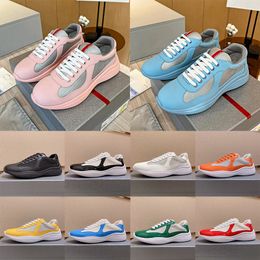 Luxury Designer Mens Casual Shoes Americas Cup Sneakers Patent Leather Red Black White Blue Pink Nylon High Soft Rubber Brand Low Top Loafers Flat Sports Trainers