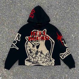 Men's Hoodies Sweatshirts Outerwear Harajuku Casual Gothic Hooded Skull Print Hoodie Men's Retro Elastic Long Sleeve Loose Jacket Sweatshirt Y2K Streetweayolq