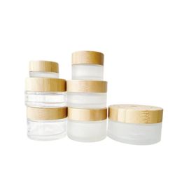 Wholesale Empty Glass Jars Natural 5g 10g 20g 30g 50g 100g Bamboo Cap Face Cream Bottle Wax Container Clear Storage Frosted bottle Concentrate Dab Jars