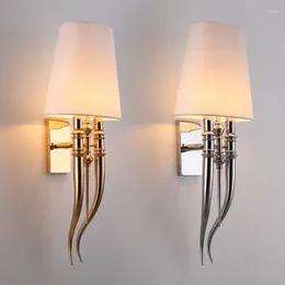 Wall Lamp Modern Silver Horn LED Iron Sconce For Living Room Bedroom Hallway Decor Nordic With Lampshade