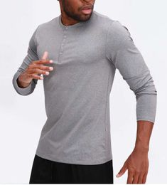 LU Men Yoga Outfit Sports Long Sleeve T-shirt Mens Sport Style Collar button Shirt Training Fitness Clothes Training Elastic Quick Dry Wear tshirt 001