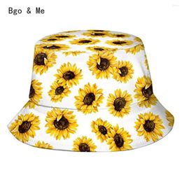 Berets Daisy Chamomile Floral Sunflower Pretty Cute Bucket Hat Sun Beach Packable Fisherman Cap For Women Men Summer Outdoor Hiking