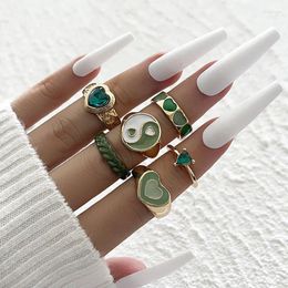 Cluster Rings Bohemia Colorful Enamel Kunckle Ring Set For Women Crystal Heart Butterfly Flower Resin Finger Female Fashion Jewelry