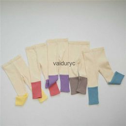Leggings Tights 2024 Spring New Baby Girl Patchwork ldren Candy Colour Trousers Cotton Infant Casual Pants Kids Toddler Clothes H240508
