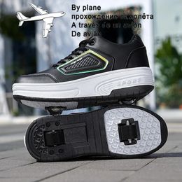Kids Adult Roller Skates Shoes With 2 Wheels Automatic Invisible Skating Sneaker Breatheable Outdoor Flying Shoes 240117
