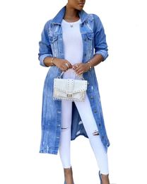 Autumn Women Sexy Ripped Denim Jackets 2023 Vintage Casual Long Jean Jacket Winter Female Sleeve Coat Streetwear y240117