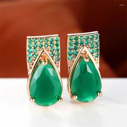 Backs Earrings Cute Female Water Drop Stone Charm Gold Colour Clip For Women Green Crystal Zircon Wedding Jewellery