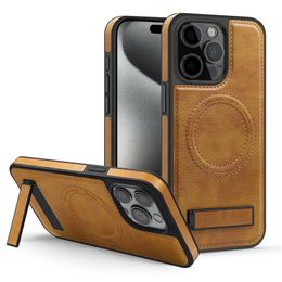 Luxury Magnetic Solid Leather Vogue Phone Case for iPhone 15 14 13 12 11 Pro Max Samsung Galaxy S24 S22 S23 Ultra Business Kickstand Shell Supporting Wireless Charging