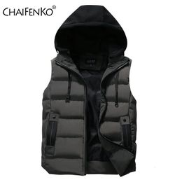 CHAIFENKO Mens Vest Jacket Winter Waterproof Warm Sleeveless Men Fashion Hooded Casual Autumn Thicken Waistcoat 240117