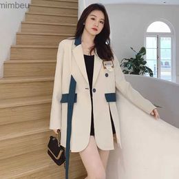 Women's Suits Blazers Women's Spliced Lace-up Suit Jacket Long Sleeve Top Korean Fashion Office Lady Designer Coat High Quality Grace Spring AutumnL240118