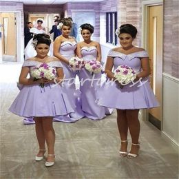 Elegant Lavender Bridesmaid Dresses 2024 Two Style Off Shoulders Short Countryside Wedding Guest Party Dress Ruffles Back Maid of Honour Gowns Plus Size Custom Made