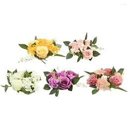 Decorative Flowers 5 Pcs Artificial Candlestick Garland Wedding Dining Table Decoration Christmas Pillar Rings Decorate