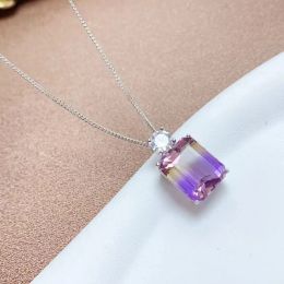 925 Silver Natural Ametrine Necklace Pendant for Wedding 10mmx12mm VVS 6ct Ametrine Necklace Pendant Birthday Gift for Woman