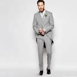 Men's Suits Fashion Grey Terno Tuxedo Notched Lapel Single Breasted Back Vent Wedding Costume 3 Piece Jacket Pants Vest Tailor