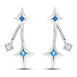 Stud Earrings Exquisite 925 Sterling Silver Blue Front And Rear Meteor For Women's Fashion Parties Jewelry Accessories Gifts