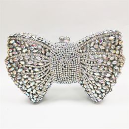 Green Rhinestone Bow Clutches Luxury Purple Diamond Wedding Purse est Crystal Dinner Handbags Designer Party Minaudere Bags 240117