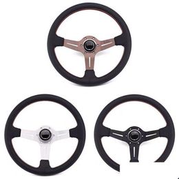 Car Steering Wheel 14 Inches 350Mm Universal Hot Classic Drift Racing Nardi Microfiber Leather Rally Auto Modification Wheels With Log Dh1Bl