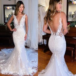 V Neck Sexy Mermaid Wedding Dress for BrideIvory Beach Boho Beaded Lace Tulle Bridal Gowns for Marriage Dresses Designers Gown NW068