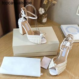 JC Jimmynessity Choo 23s London Sandals Shoes For Bidal Brands Sacora Wedding High Heels White Pearls Leather Ankle Strap Peep Toe Elegant Lady Pumps EU35-43