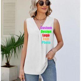 Women's Tanks 2024 Europe The United States Summer Solid Colour V-Neck Loose Chiffon Tops Sleeveless Vest Women Custom LOGO