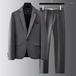 Men's Suits High Quality (Blazer Trousers) Men British Business Elegant Fashion Simple Casual Wedding Party Gentlemen Suit Slim 2 Piece Set