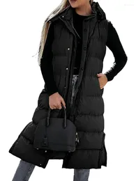 Women's Vests Women Long Puffer Vest Sleeveless Zip Up Hooded Quilted Warm Winter Padded Coat Jacket With Pocket Gilet Outwear
