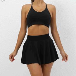 Yoga Outfit Tennis Skirt Sport Bra Set Women Lycra Summer Workout Clothes for Women 2023 Activewear Gym Sets Womens Outfits Black White NewH24119