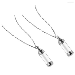 Pendant Necklaces 2 Pcs Pet Ashes Necklace Remembrance Gifts Commemorate Pave Heart Stainless Steel For