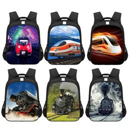 Bags Steam Train Locomotive Print Backpack Highspeed Rail Way School Bags for Teenagers Casual Trap Shoulders Bag Children Bookbag