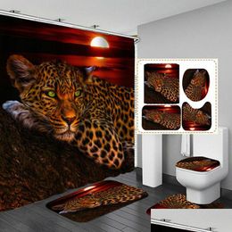 Shower Curtains 180X180Cm 1Pc/3Pcs Moon Leopard Flower Cheetah W/12 Hooks Bathroom Curtain Toilet Mat Lid Rug Sets Lj201128 Drop Deliv Dhzul