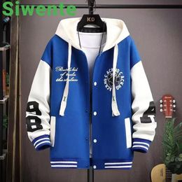 Korean Version Allmatch Earth Pattern Men Clothing Stitching Hooded Winter Jacket Loose Singlebreasted Youth Coats 240118