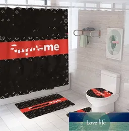 Top Quatily New Bathroom Sets Shower Curtain Set 4 Pieces a Set Waterproof Washroom Bath Curtains Lid Toilet Cover Mat NonSlip Pedestal