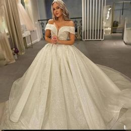 Stunningbride 2024 Luxury Off The Shoulder V-neck Ball Grown Wedding Dresses Plus Size Lace Up Back Princess Illusion Bridal Custom Made