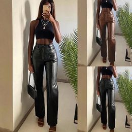 Capris Y2k Women'S Pant Solid Colour Trouser Sexy Slim Straight Leather Pants Elegant Party Leggings Ladies Tracksuit Black Bottomwear