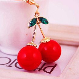 Fashionable Cute Crystal Red Cherry Key Chain Car Ring Ladies Bag Accessories Fruit Metal Pendant Craft Gift Handbag 37MW