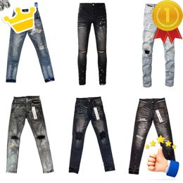 Designer Denim Trousers Jeans Purple Black Pants High-End Quality Embroidery Quilting Ripped For Trend Brand Vintage Pant Mens Fold Slim Skinny Fashion