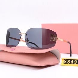 Fashion Designer Sunglasses for Women Wrap Luxury Mu Rimless Frame Senior Eyewear Woman Eyeglasses Vintage Metal Sun Glasses
