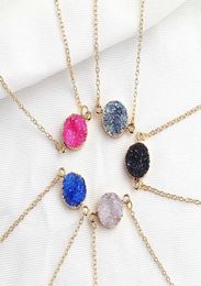 New Design Resin Stone Druzy Necklaces 5 Colours Gold Plated Geometry Stone Pendant Necklace For Elegant Women Girls Fashion Jewelr1464594