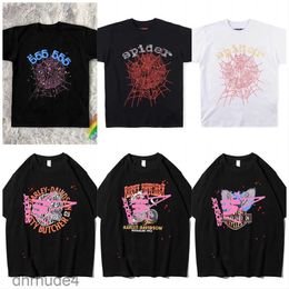 Men T-shirts Pink Young Thug Sp5der 555555 Printed Spider Web Pattern Cotton H2y Style Short Sleeves Top Tees Hip Hop Size S-xl Yj K72N H1XA