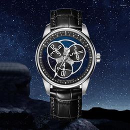 Wristwatches PINDU Designs 2024 Star Wheel Mechanical Watch Classic Blue Fashion Starry Sky Precise Scale Es Luminous Montre Homme