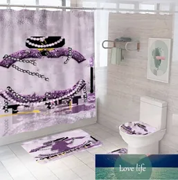 Top Luxury 4 Pcs set Bathroom Shower Curtain Set Waterproof Printing Ground Mat Cover Toilet Seat Covers Home Decor