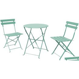 Garden Sets Sr Steel Patio Bistro Set Folding Outdoor Furniture 3 Piece Of Foldable Table And Chairs Aron Blue Drop Delivery Home Dhia8