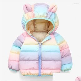 Down Coat Children Qiu Dong Season Small Ears Hooded Dazzle Colour Cotton-Padded Jacket 2023 Boys Girls Warm Winter Drop Delivery Baby Dhdjz