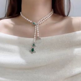 Designer French Luxury 2024 New Pearl Necklace Classic Double Letter Tassel Emerald Five pointed Star Women Charm Jewellery Girl Fashion Sweet Gift