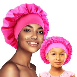 Mommy and Me set Elastic Band Satin Silky Bonnet Sleep Cap For Women Men Unisex Hair Care Bonnet Nightcap Satin Bath Cap