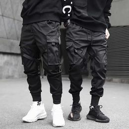 Men Ribbons Colour Block Pants Black Pocket Cargo Harem Joggers Harajuku Sweatpant Hip Hop Trousers 15